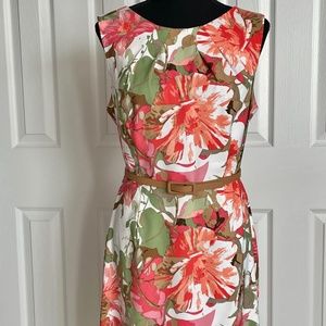 Dress Barn, Orange Green tropical Sheath Dress, 12